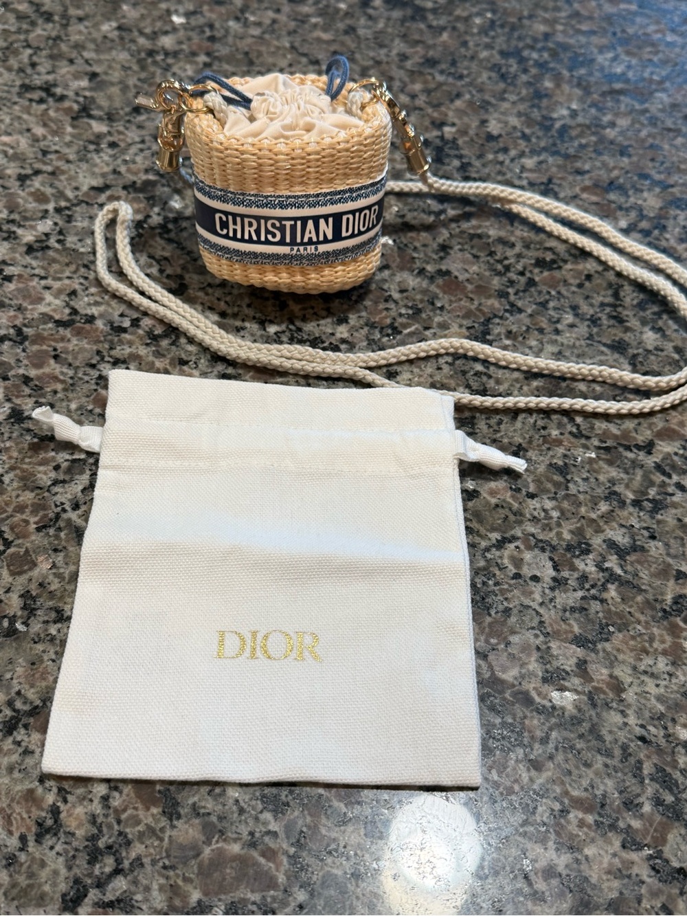 Dior Mini Raffia/Straw Drawstring Bucket Bag with Braided Rope Strap - Picture 4 of 7